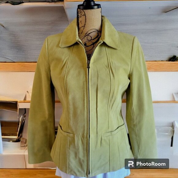 Bernardo Womens Leather Lime/Green Suede Zip-Up Jacket Size PS - Picture 1 of 7
